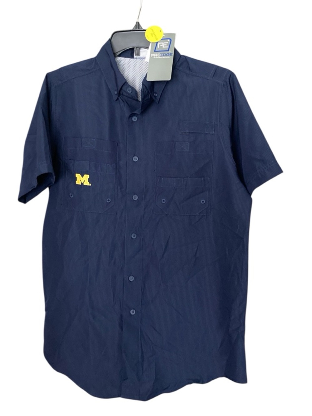 Pro Edge Michigan Wolverines Shirt UPF 50 Small Button Front Vented Back Fishing